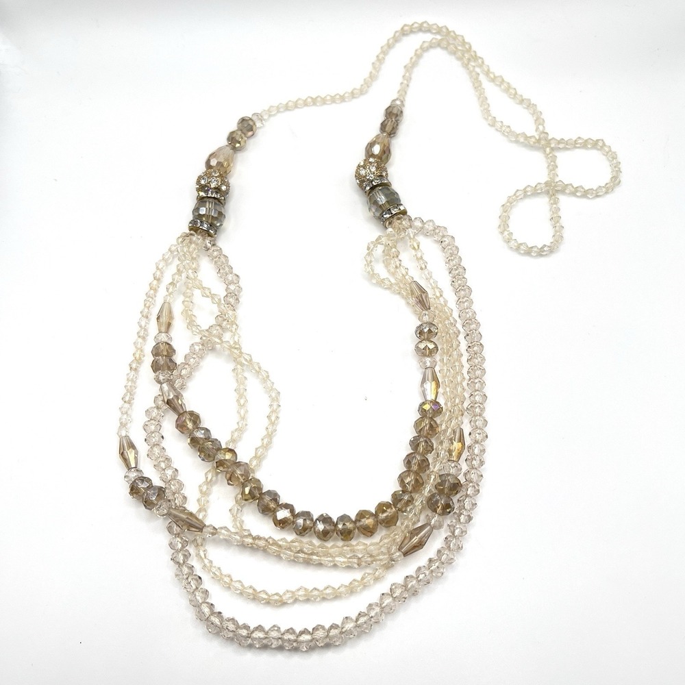 Multi Strand Faceted‎ Crystal Smoky Tones & Clear Disco Beads 30" Necklace